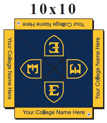 A 10X10 tent example showing the college name from above.