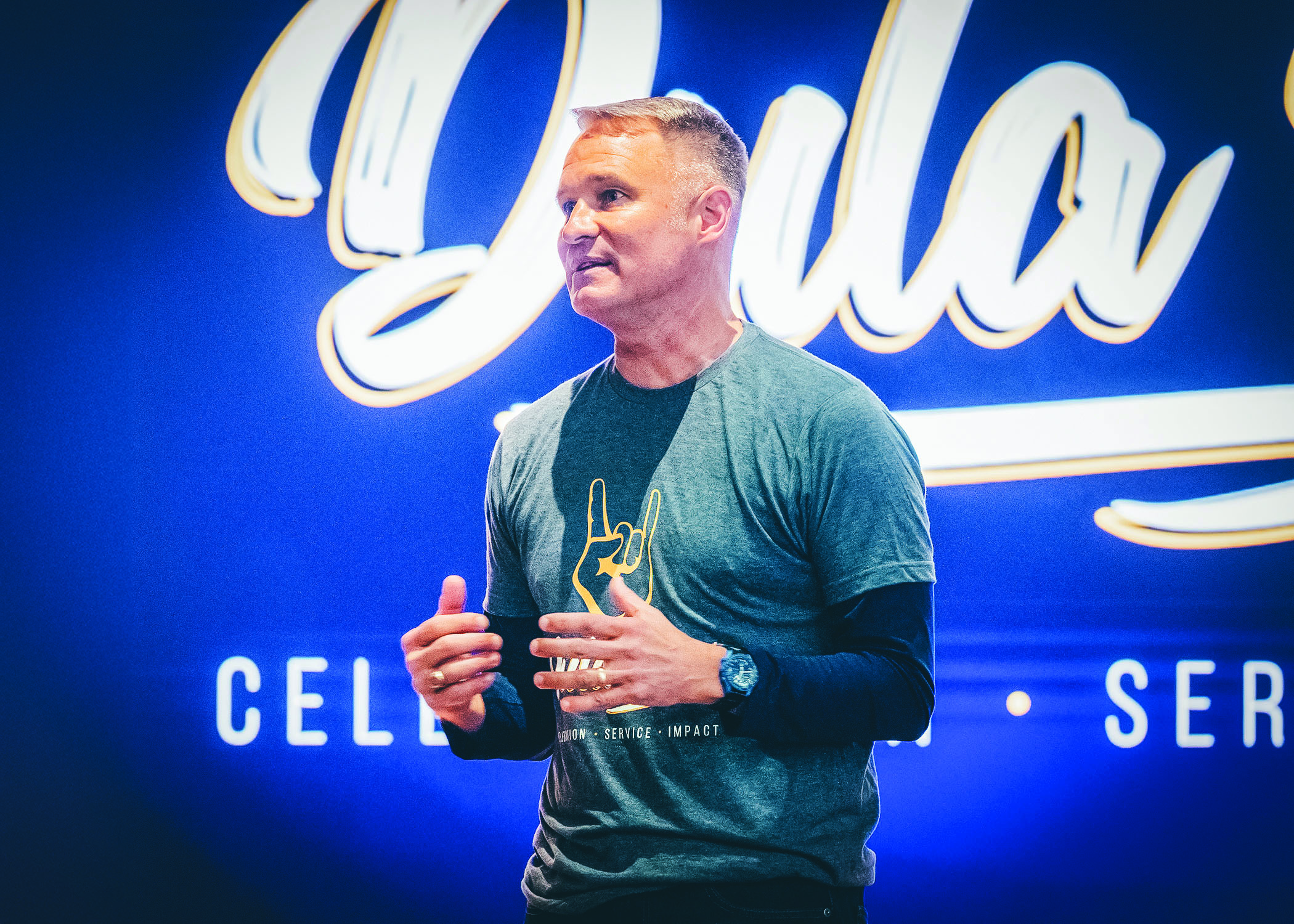 President Brian Noland addresses a crowd at the Dula Day of Service