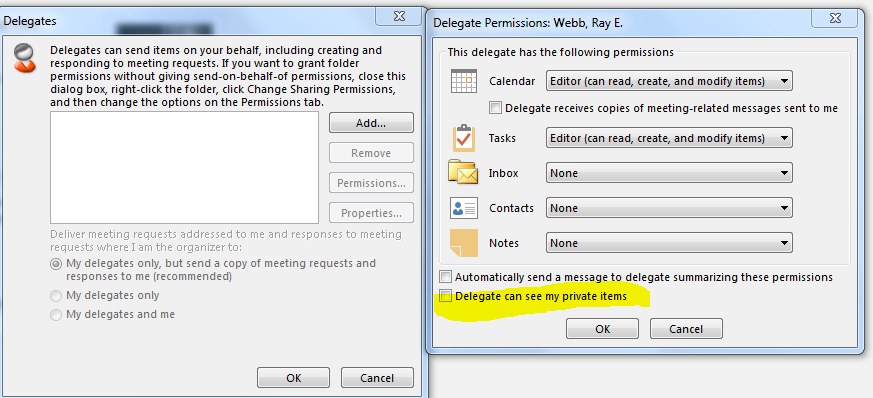 outlook private appointments visible to others