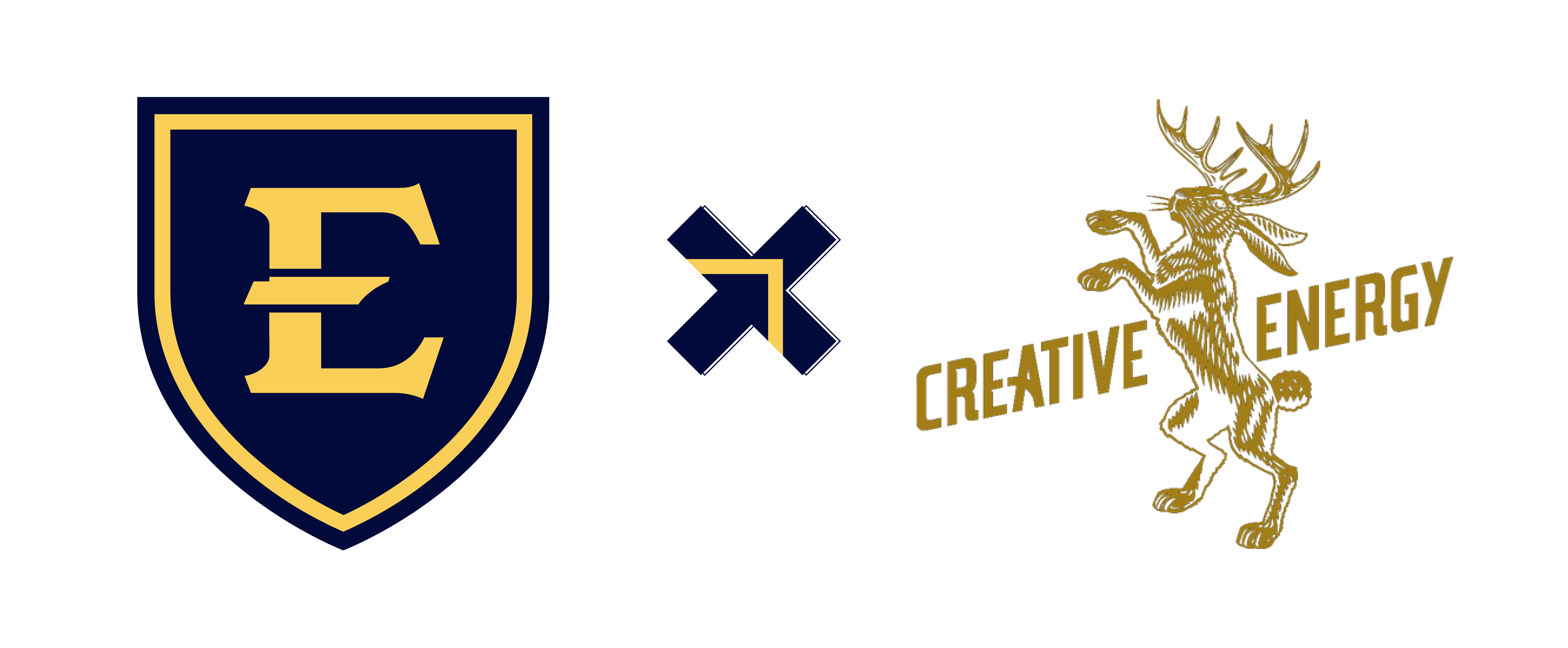 ETSU Shield and Creative Energy logos joined by a multiplier graphic