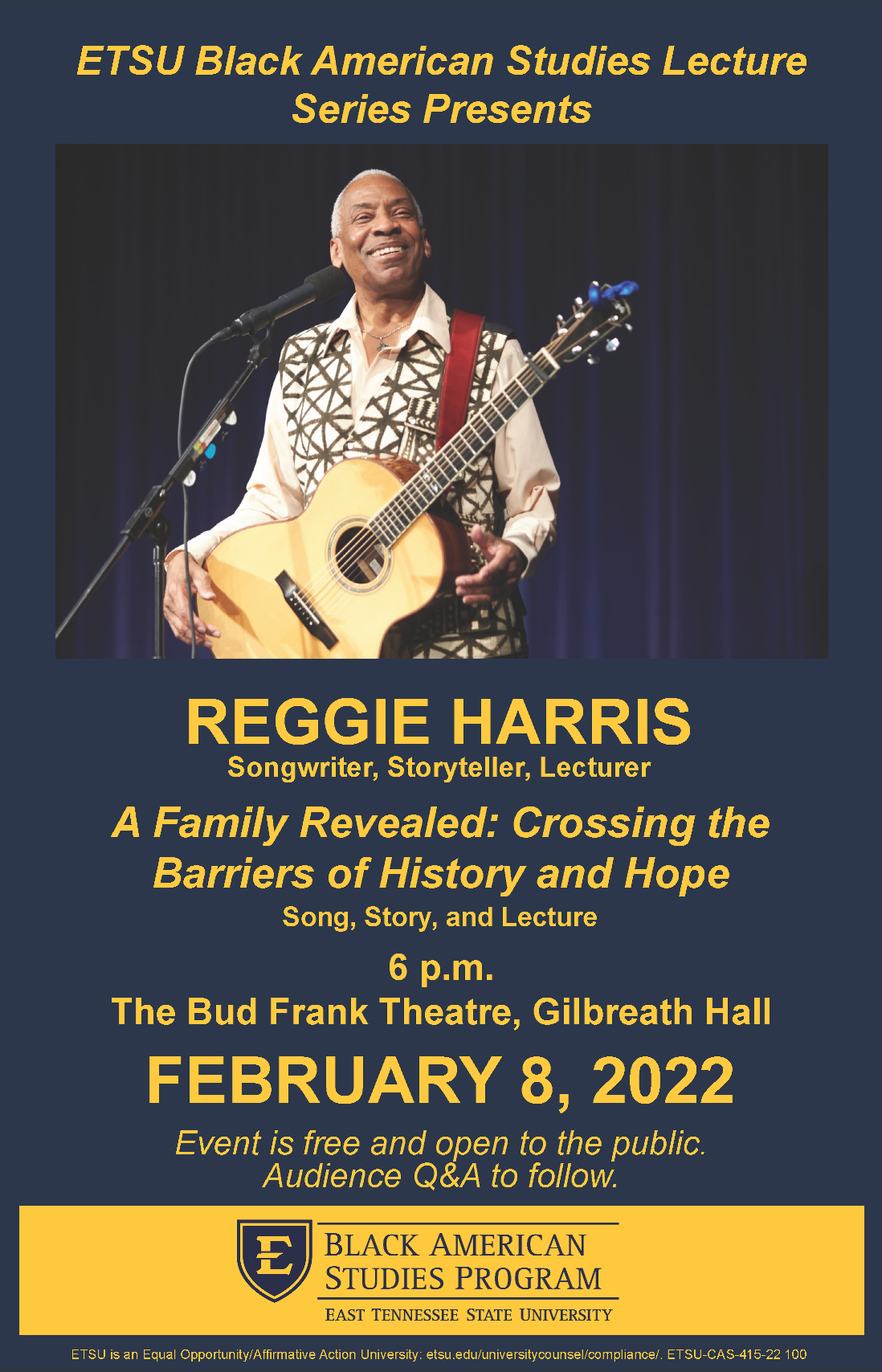 Reggie Harris poster with event information detailed in the comments above