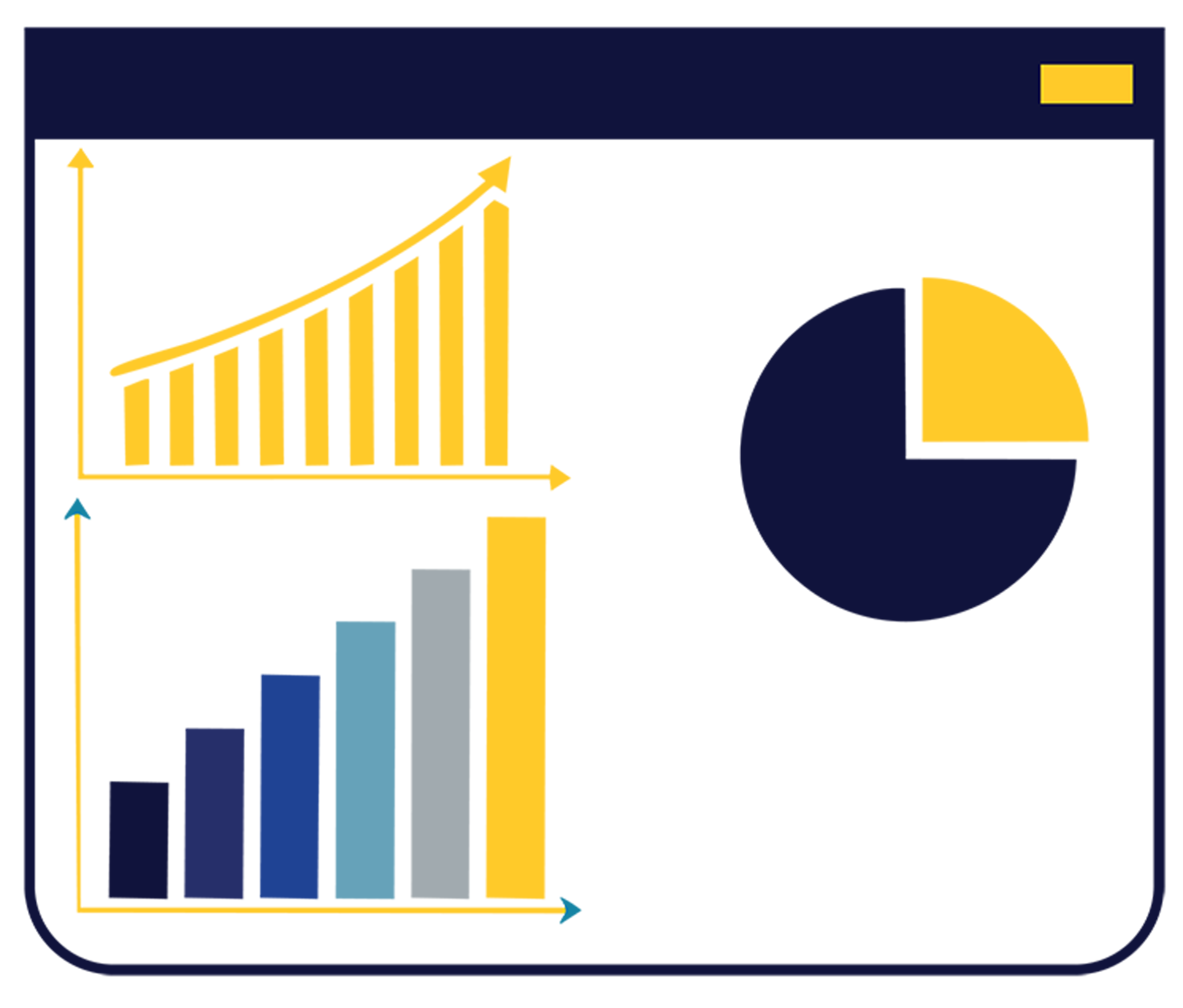 Illustration of bar charts and pie charts illustrating points of data