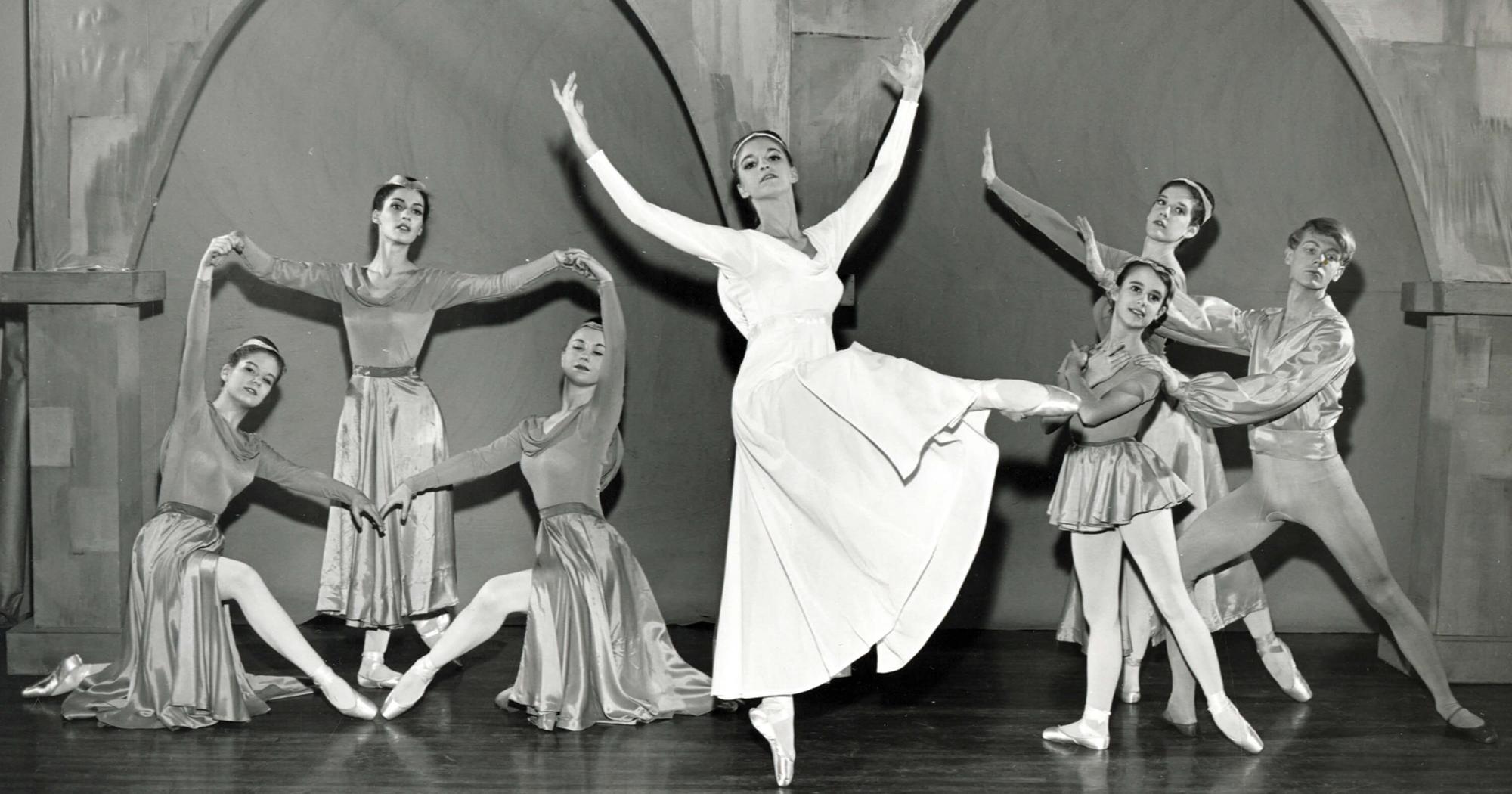 Black and white image depicts ballet in the 1960s. 