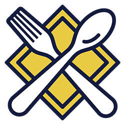 A fork and spoon crossing to form a logo