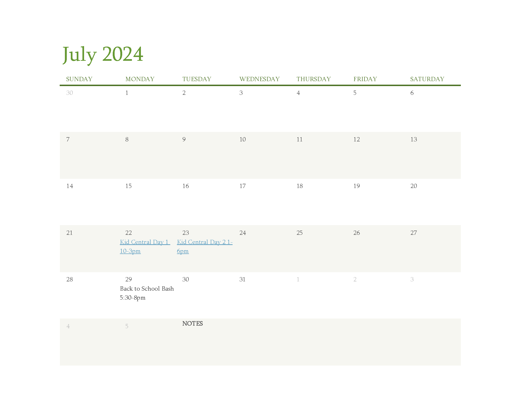 July Academic Division Calendar