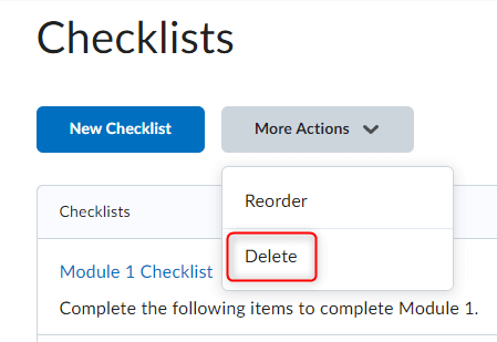 Image of the more actions button expanded with the delete option highlighted