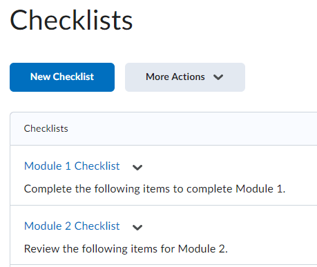 Image of the Checklist page where you can choose a checklist to edit