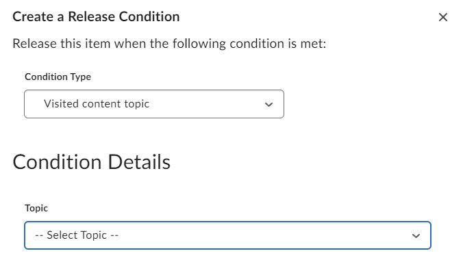 Image of the Create a Relase Condition popup window with the condition details dropdown menu highlighted. 