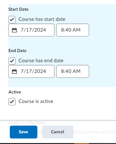 Image of a courses's start and end dates.