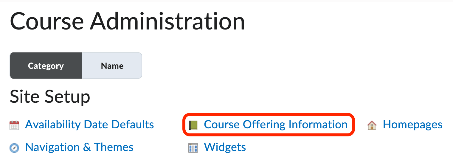 Image of the Course Administration menu with Course Offering Information highlighted