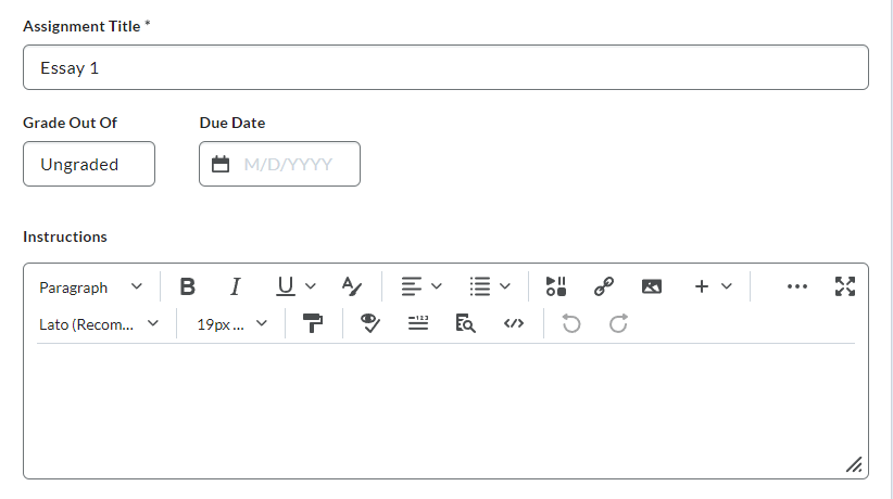 Image of the name and instructions field on the dropbox properties page. 