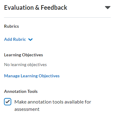 Image of the evaluation options in the dropbox properties