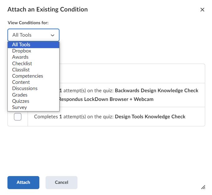 Image of the Existing Condition popup window