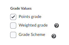 Image of the Grade Values options on the export screen.