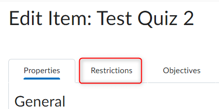 Image of the Restrictions Tab on the Edit Item screen. 