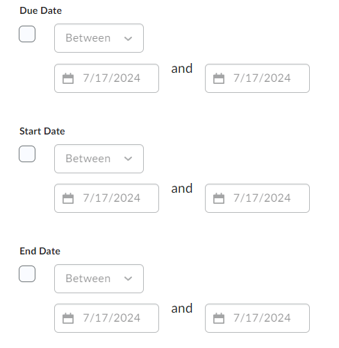 Image of the Manage Dates Dates Filter options