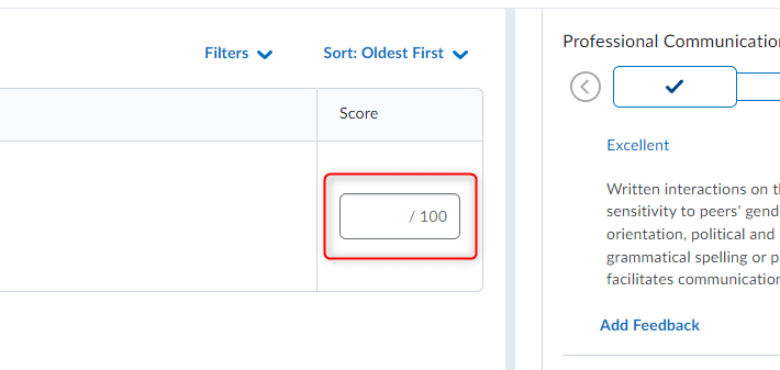 image of topic score details window with the score box selected