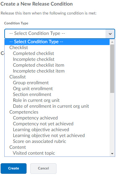 image of the release conditions condtion types