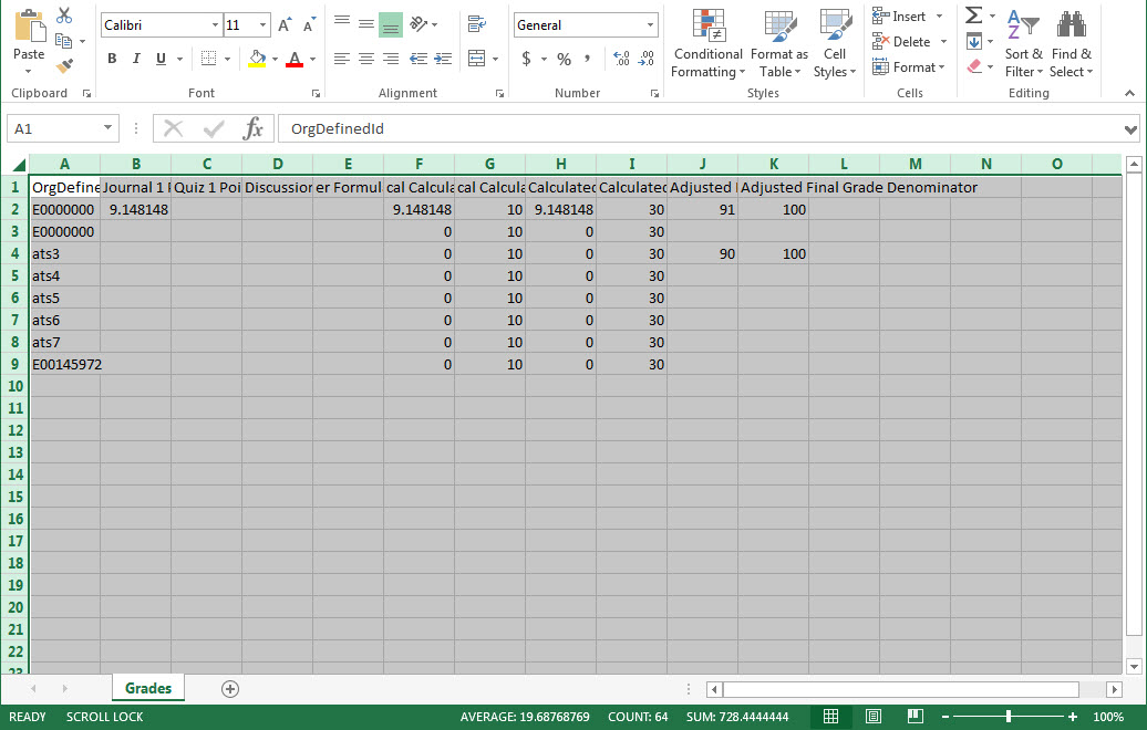 Image of an excel export