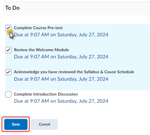 Click the checkbox to mark an item as complete