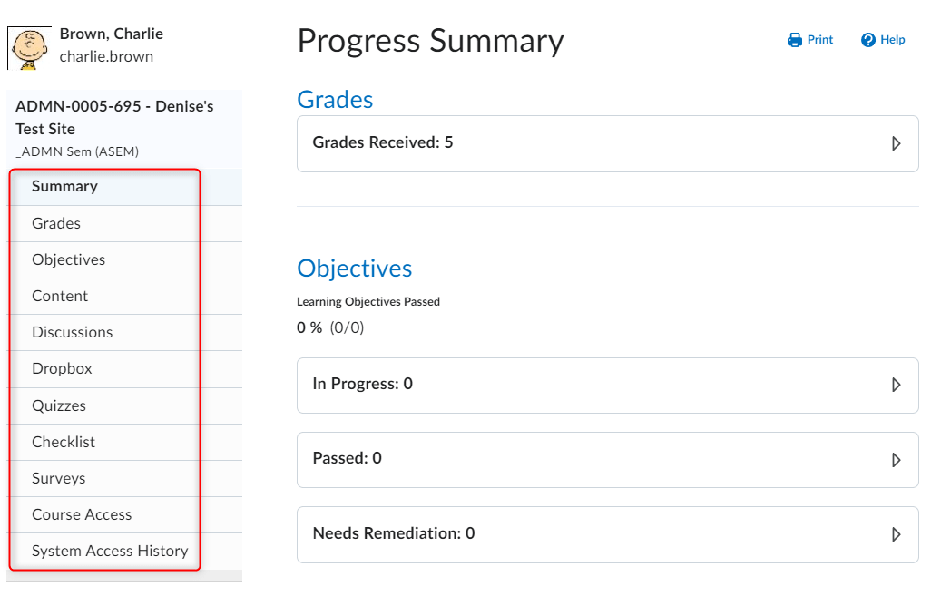 image of the eleven items you can track progress with under class progress