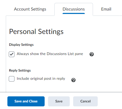 image of the discussion settings in the account settings profile