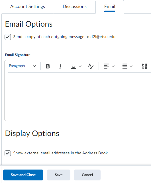 image of the email setting options under the account settings profile
