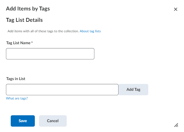 image of the add items by tags pop-up in eportfolio