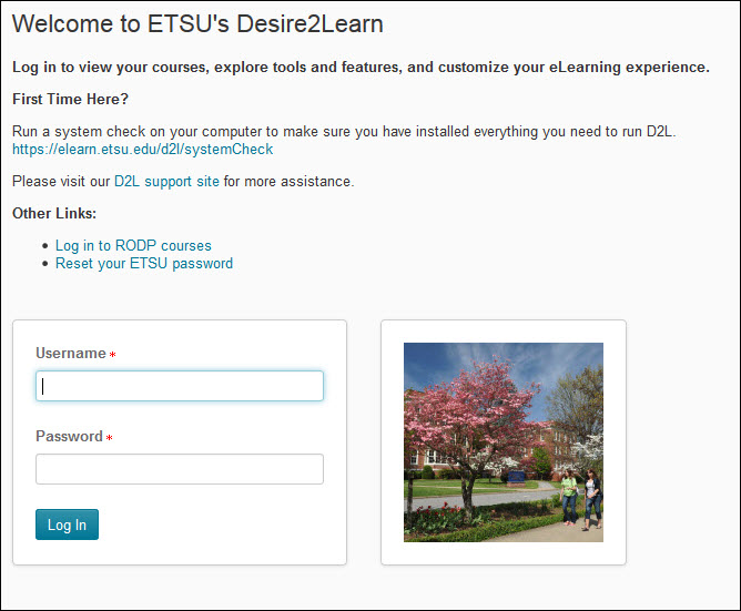 D2L Login Page