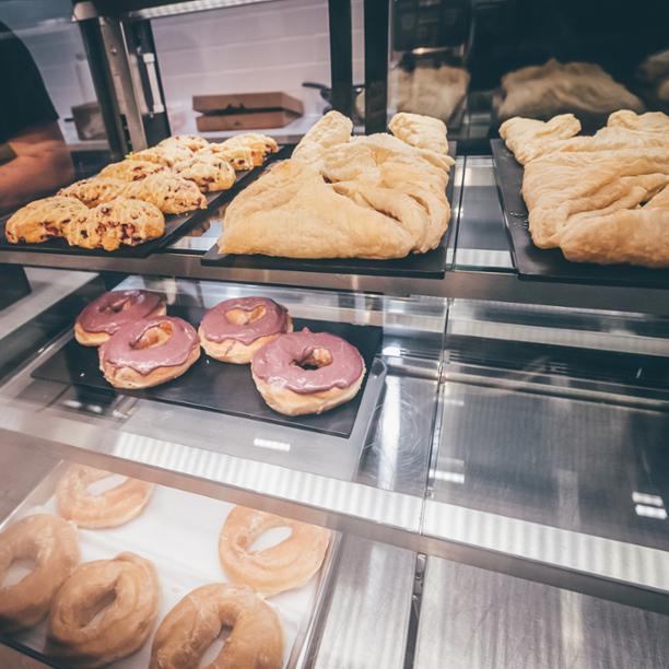 A tray of doughnuts