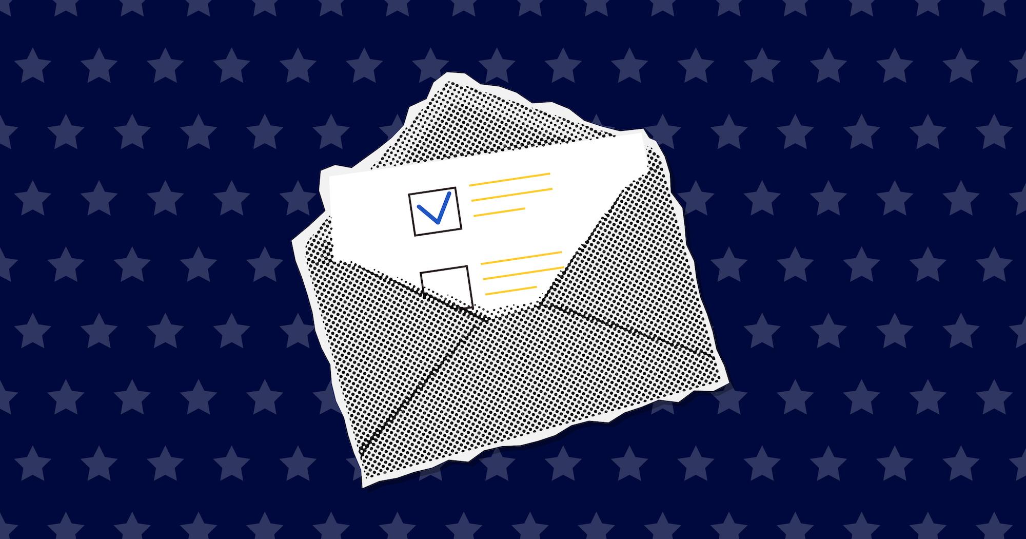 A navy graphic that features an email graphic.