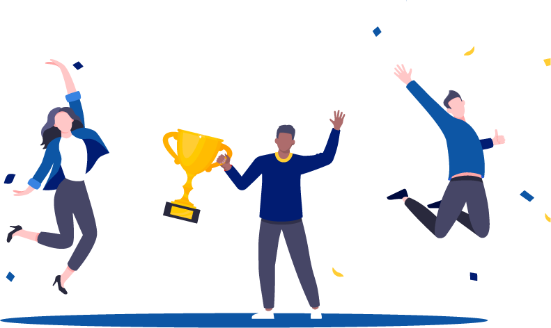 illustration of team celebrating success with a trophy