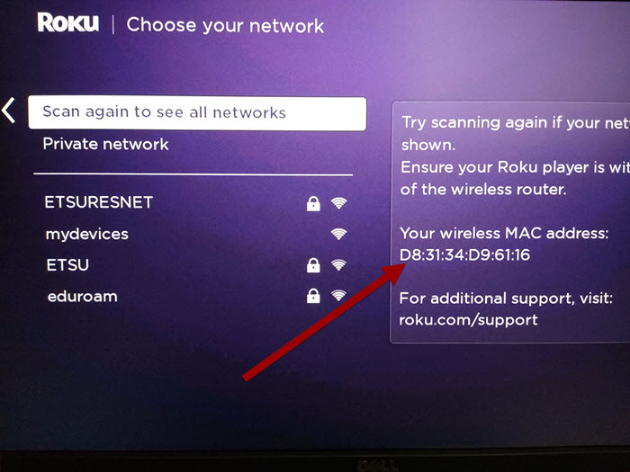 where is the roku tv mac address