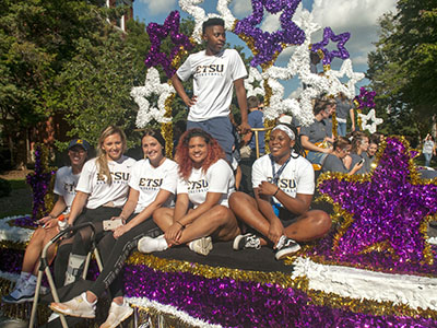 File photo from Homecoming 2018, students on parade float