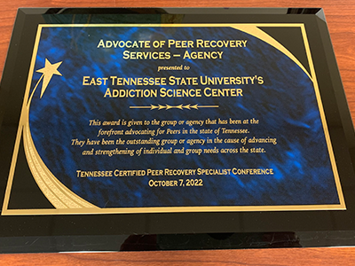 Photo for Addiction Science Center earns Advocate of Peer Recovery Service-Agency Award