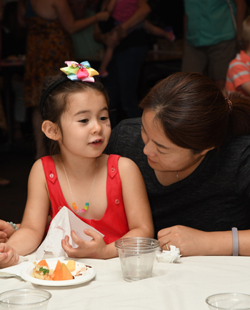 mom and daughter trying new foods