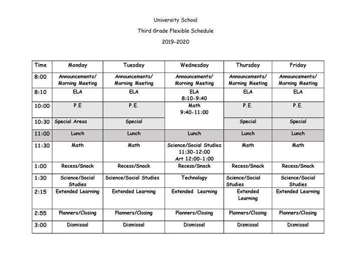 Ms. Doran's Class Schedule for University School