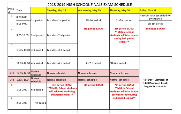 High School Exam Schedule