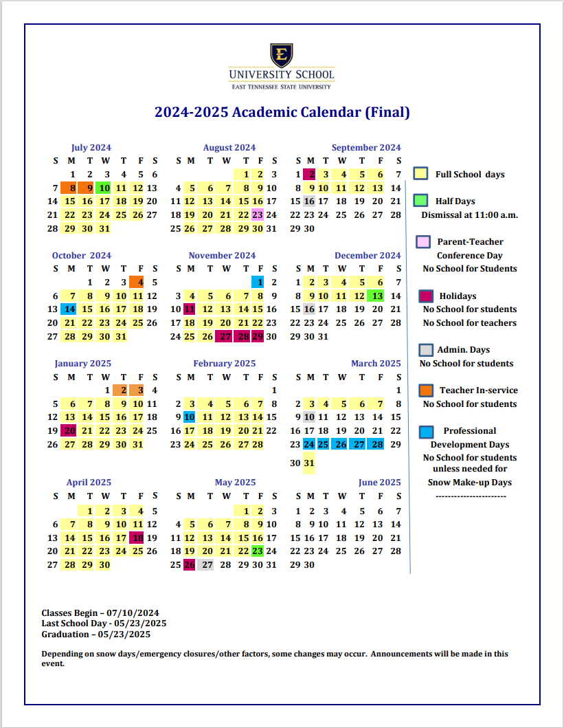 Etsu Calendar Spring 2025 anna cathyleen